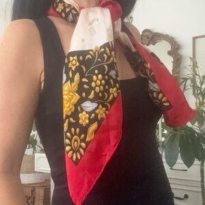 Moschino Red, Black, and Gold Floral Scarf